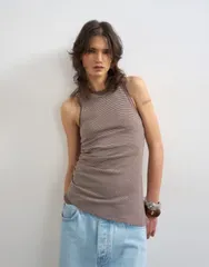 トップショップ レディース トップス タンクトップ Topshop striped tank in chocolate チョコレートのサムネイル