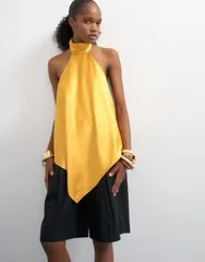 トップショップ レディース トップス タンクトップ 背中開き ハイネック ホルター Topshop backless high neck halter top in yellow イエローのサムネイル