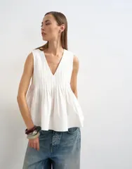 トップショップ レディース トップス タンクトップ Vネック A ライン Topshop Vneck pintuck detail Aline top WHITE ホワイトのサムネイル