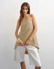 トップショップ レディース トップス タンクトップ Topshop high low bandeau top in buttermilk stripe Buttermilk stripe ストライプのサムネイル