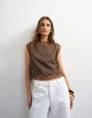 トップショップ レディース トップス タンクトップ レース Topshop tie side lace detail top in chocolate dot Chocolate spot チョコレーのサムネイル