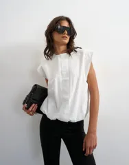 トップショップ レディース トップス タンクトップ Topshop soft zip up structu red shoulders top stripes White Stripe ホワイトのサムネイル