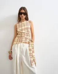 トップショップ レディース トップス タンクトップ ドレープ Topshoplaid wrap drape tank with tie in buttermilk チェックのサムネイル