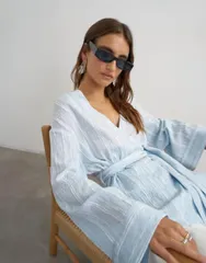 トップショップ レディース トップス タンクトップ タイディテール Topshop wrap tie detail top stripe Blue stripe ブルーのサムネイル
