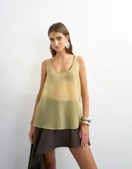 トップショップ レディース トップス タンクトップ ノースリーブ Topshop sleeveless organza scoop tank top in muted lime Muted limeのサムネイル