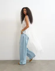 トップショップ レディース トップス タンクトップ ドレープ シアー Topshop sheer organza drape tunic top WHITE ホワイトのサムネイル