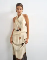 トップショップ レディース トップス タンクトップリント サテン ホルター Topshop satin cowl halter top in abstract print part of a setのサムネイル