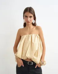 トップショップ レディース トップス シャツ プリント Topshop high low bubble hem bandeau in taupe striped printaupe stripe トーのサムネイル