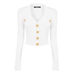 バルマン レディース アウター カーディガン Balmain Crop Button Cardigan Blanc 0FA