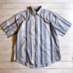 【好配色】PURITAN Shirt ピューリタン ブルー グレー ストライプ 半袖シャツ 古着 #M7316