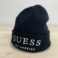 GUESS/ゲス ニット帽 ビーニー ブラック 黒 LOS ANGELES ロゴ 刺繍 リブ編み 帽子[OO00394]のサムネイル