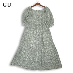 GU ジーユー 春夏★ フラワープリント ワイドネック ワンピース 7分袖 大きいサイズ Sz.XL レディース