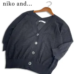niko and... ニコアンド 春夏★ ショート ドルマン 透かし編み メッシュ カーディガン Sz.4 レディース 黒のサムネイル