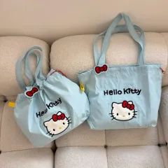 (最安値)ハローキティ ブルー シャカシャカ素材 シャーリング ショルダーバッグ エコバッグのサムネイル
