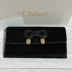 SEE BY CHLOÉ シーバイクロエ 長財布 ブラック ハラコ レザー リボンモチーフ ゴールド金具 フラップウォレット 箱 保存袋 カード付き A85のサムネイル