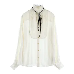 DOLCE & GABBANA (ドルチェアンドガッバーナ) フロントプリーツ シルク長袖シャツ ブラウス レースデザイン 金ボタン ホワイト F5L86T レディースのサムネイル