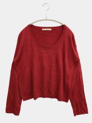 MAJESTIC LEGON マジェスティックレゴン ニット セーター Free レッド 無地 ショート丈 Uネック 長袖 レディース