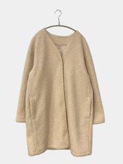 UNIQLO ユニクロ ノーカラーコート L アイボリー ボア 無地 レディース