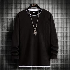 長袖tシャツ メンズ ロンティー ロングtシャツ ろんてぃーメンズ 長袖 ろんぐtシャツ メンズ長袖tシャツ カットソー トレーナー ワッフル 無地 シンプル 春 秋 大きいサイズ 重ね着風 qingshu01