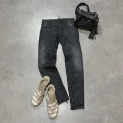 WH222●DSQUARED2：ダメージスキニーブラックデニムパンツ ●34● ブラック  ディースクエアード 裾ジップ ファスナー イタリア製 Y2K ストレッチのサムネイル