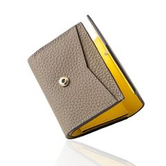 [GRAV] 【Soft, supple genuine leather x high-quality two-tone design】Women's Tri-fold Mini Wallet, High-Quality Genuine Leather, Coin Purse, Lightweight, Large Capacity, Bill Compartment, Card Slots, Compact (Tri-fold Wallet) (Etoupe x Yellow) 427b240a