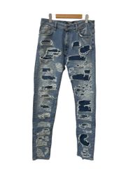 REPRESENT (リプレゼント) ダメージ デニムパンツ 牛革 レザーパッチ付き ストレッチ 34 ブルー メンズ/025