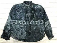 モロッコ製 ザラ ZARA 民族エスニック ボーホー ペイズリー柄 ダマスク 柄切替 シアー 長袖 シャツ トップス 青 S レディース 薄手のサムネイル
