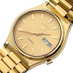 稼働 SEIKO セイコー5 デイデイト オートマチック 腕時計 ゴールド文字盤 AT 自動巻き 機械式 3針 夜光 【ae1】