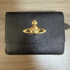 (i8134)Vivienne Westwood ヴィヴィアンウエストウッド オーブ金具 折り財布 3つ折り財布 ブラック×ゴールド ユニセックスのサムネイル