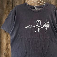 ムービー Tシャツ 拳銃 パペット 二人組 パルプフィクション セサミストリート キャラ 映画 黒  00s XLサイズ 古着 ビンテージ used vintage p10/