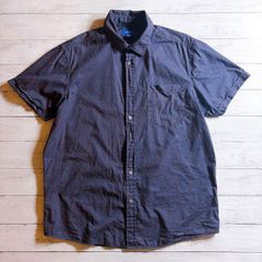 [심색에 빛나는 총무늬]APT.9 Shirt 아프토나인 네이비 블루 레드 마이크로 패턴 총무늬 반소매 셔츠 헌옷 L #T3619
