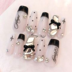 ネイルチップ 量産型 フレンチ 黒ネイル ちゅるん スナ系 ワンホン