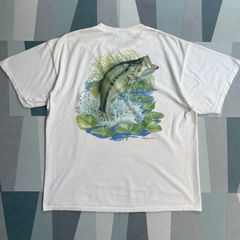 【90sヴィンテージ】 ブラックバス 釣り Roger Swainston アニマルグラフィック Tシャツ Tshirt 魚 アートTシャツ