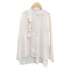 ディレクトワール DIRECTOIRE シャツ ブラウス バンドカラー 長袖 フリル 38 M ベージュ /HO27