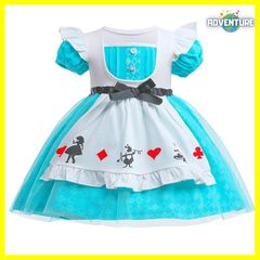 Kids Girls Alice in Wonderland Style Short-Sleeved Dress D 90 100 110 120 130 Disney Light Blue Blue Dress Cosplay Children Princess Halloween Costume Outfit Girls Lace Tulle Skirt Cute [arc]