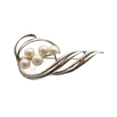 ミキモト MIKIMOTO パールブローチ リーフモチーフ アコヤ真珠 M刻印 S
