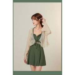☆ Green ☆ L ☆ Women's Swimsuit Bolero Body Cover Stylish Korean Style Swimsuit Women's Bolero Women's Swimsuit Swimwear Skirt Skirted Top Mom Swimsuit Body Cover Cute Pretty Elegant Modest Reveal Resort Beach Hot Springs