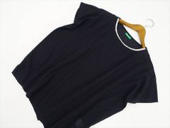 美品 アースミュージック＆エコロジーナチュラルレーベル earth music＆ecology Natural Label 半袖  プルオーバーブラウス F ネイビー 織柄 メール便可