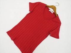 美品 アズールバイマウジー AZUL by moussy 洗える半袖 Vネック ニットカットソー M レッド メール便可 中古