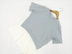 美品 グラシア GLACIER 洗える半袖 ラウンドネック 切り替えカットソー M ライトブルー オフホワイト メール便可 中古のサムネイル