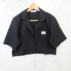 LOPASS ロパス 半袖 シャツ ジャケット クロップド ショート丈 無地 ブラック ◎、□〇