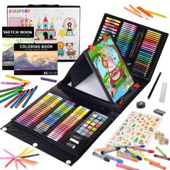 【人気商品】マーカー クレヨン 絵描画用品キット 色鉛筆 水彩ケーキ 子供用塗り絵アートセット 両面描画イーゼル 子供2人遊び用 228個 (ブラック) | KINSPORY クリエイティブギフト、アート&クラフト用品、ぬりえ、オイルパステル、クレヨン、色鉛筆