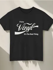 送料無料 新品 半袖 T シャツ レトロ筆記体 Vinyl 文字風プリント 音楽レコード風 カジュアル メンズ レディース ユニセックス レコード好き ギフト