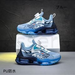 キッズ スニーカー 男の子 PU防水 ダイヤルロック 超軽量 通気性抜群 ランニングシューズ 合成革 メッシュアッパー ワンタッチ 着脱簡単 子供靴 運動靴 19.0cm-24.5cm ブルー
