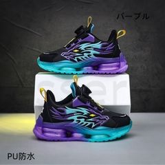 キッズ スニーカー 男の子 PU防水 ダイヤルロック 超軽量 通気性抜群 ランニングシューズ 合成革 メッシュアッパー ワンタッチ 着脱簡単 子供靴 運動靴 19.0cm-24.5cm パープル