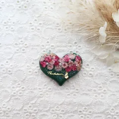 【受注製作】お花たっぷり❣ ハートのポニーフック ヘアゴム グリーン 緑 猫 お花 レジン 大人可愛い ヘアアクセサリー