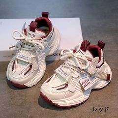 ジュニア スニーカー 女の子 ダッドシューズ 厚底 メッシュ 通気性 マジックテープ 軽量 ランニングシューズ 防滑 耐摩耗 通学 運動靴 18.0cm-23.5cm レッド