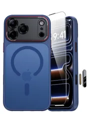 JUESHITUO iPhone 17 Pro 用の ケース【米軍MIL規格・指紋防止】 耐衝撃 マット マグネット搭載 いphone17pro 用の ケース MagSafe 充電対応 1Xスクリーン保護 黄ばみなし ストラップホール付き 半透明 カ ...