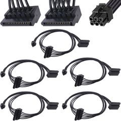 JYUNJOENG 5-Pack Mini ATX 6-Pin to SATA 15-Pin Power Cables, 45cm/17.7-inch, Small Mini 6-Pin to Dual SATA 15-Pin Conversion Splitter Adapter Extension Cable (for Mechanical HDD/SSD Optical Drive Expansion, etc.)