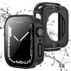 【2 in 1 全面保護】Apple Watch 用 防水ケース 46mm アップルウォッチ カバー 直角エッジデザイン 保護 アップルウォッチ Series 10 カバー ガラスフィルム 一体型 二重構造 PC環保素材 一体型カバー背面カバー 装着 ...